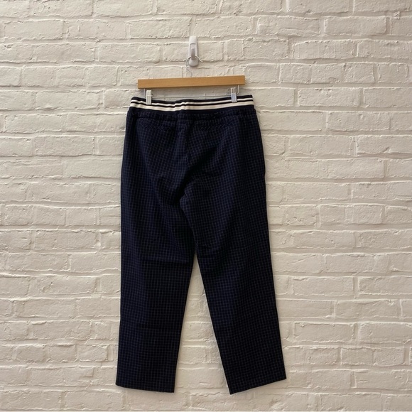 WORTH New York || Pull On Plaid Ankle Trousers Sporty Athletic Drawstring Navy M - Picture 3 of 9